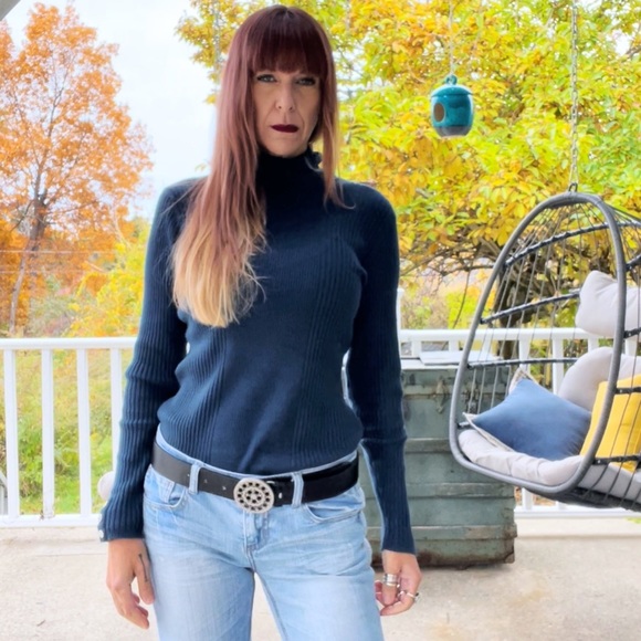 Tops - Deep Indigo Blue Turtleneck Top
